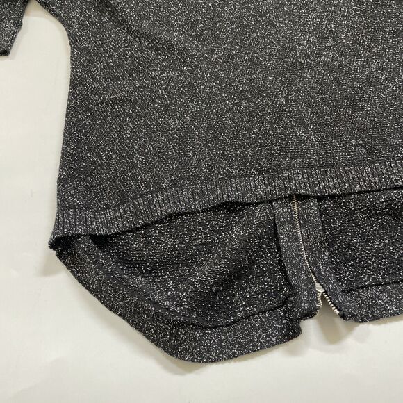 EXPRESS Black Silver METALLIC SPARKLE SWEATER Knit Top FULL Zip Back XS - Picture 2 of 9